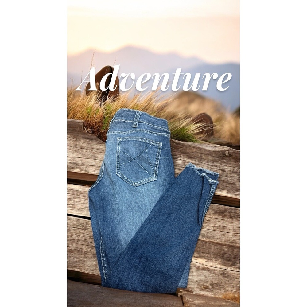 🔥Ariat Real Denim 🤑 Skinny Jeans Size 32R‎ Frayed Hem Western Cowgirl Rodeo